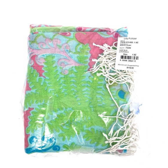 Lilly Pulitzer NWT Murfee Scarf Checkin In Surf Blue Gecko Print Cashmere Silk - Picture 1 of 10